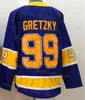 Män retro 99 Wayne Gretzky Hockey Jerseys Vintage Classic Black White Navy Blue Orange Purple Embroidery och sömnad andningsbar ren bomull