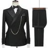 Совершенно новый дизайн двойного воротника мужски свадебные смокинги Black Groom Wear Fashion Men Blazer 2 кусок костюм для выпускного вечера/ужина.