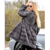 Femmes fourrure Faux mode vrais manteaux femme hiver gris couleur col montant naturel vison manteau pour femmes pardessus 2022 femmes