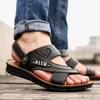 Sandálias de couro genuíno masculino de alta qualidade sapatos respiráveis ​​de verão chinelos de praia plana 2022 Rua para mensandals