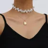 Collier multicouche avec pendentif cadenas en métal doré pour femmes, Vintage, Imitation de perles, clavicule perlée, bijoux à la mode pour filles