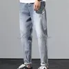 Мужские джинсы Мужские летние ультратонкие модели высококлассные модели с высоким уровнем ослабления ноги гарема повседневные брюки серые голубы