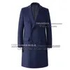 Trajes para hombres Blazers Última chaqueta para hombre Azul marino Tweed Mezcla de lana Gabardina Abrigo Slim Fit Blazer Abrigo cruzado Traje de boda Homme