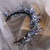 Clips de cabello Barrettes Luxury Blue Crystal Tiara Accesorios de flores de corona hecha a mano Tiaras elegantes joyas de boda nupcial Bandha