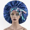 Round Large Satin Printed Lace Up Night cap Fashion African Womens Elastic Long Ribbon Bow Hair Care Beauty Sleeping Hat