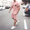 Men's Tracksuits Summer Solid Color Men Set O-Neck Fitness Sportwear Short Sleeve Street Vintage Casual 2 Piece Oversized TracksuitMen's