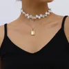 Collier multicouche avec pendentif cadenas en métal doré pour femmes, Vintage, Imitation de perles, clavicule perlée, bijoux à la mode pour filles