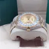 Полные бриллиантовые часы 218238 Big Diamond Bezel 43 мм римский циферблат желтый золотой датчик мужчина мужчина 2813 Автоматические механические часы. Начатые часы с оригинальной коробкой