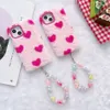 Colorful Heart Bracelet Love Heart rabbit fur phone case cases for iphone 14 13 12 11 XR XS MAX 6 7 8 Plus IPHONE14 cute gilrs phone back cover