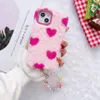 Kleurrijke hartarmband Love Heart Rabbit Fur Phone Case Cases voor iPhone 14 13 12 11 XR XS Max 6 7 8 Plus iPhone14 Leuke Gilrs Telefoon Back Cover