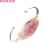 WOJIAER Natürliche Steine Einfache Geometrische Öffnung Manschette Armreifen Gold Farbe Wire Wrap Armbänder Weiblichen Schmuck BO962