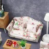 Sofa Miniature Furniture for Dollhouse Craft Tools Pink and Green Flower Cluster Floral Sofa Cover with Pillow 1222898