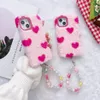 Kleurrijke hartarmband Love Heart Rabbit Fur Phone Case Cases voor iPhone 14 13 12 11 XR XS Max 6 7 8 Plus iPhone14 Leuke Gilrs Telefoon Back Cover