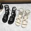 Sandalen Sommer Damen Dicke Absätze Riemchen Flache High-Top Römische Schuhe Strand Hohl Zapatillas MujerSandalen