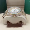 Full Diamond Watch 218238 Big Diamond Bezel 43mm Roman Dial Gold Gold Men Men's 2813 Automatic Mechanical Watches Wristwatch White Dail مع صندوق أصلي