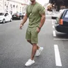 Men's Tracksuits Summer Solid Color Men Set O-Neck Fitness Sportwear Short Sleeve Street Vintage Casual 2 Piece Oversized TracksuitMen's