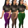 Survêtements pour femmes Club Fashion Sexy Vêtements pour femmes Mesh See-through Crop Top Et Special Print Leggings 2 Piece Set Chic Summer SuitWomen's