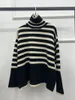 Tröjor Turtleneck Stripes Kvinnor Hem Slits Wool Blend Damer Långärmad lös Retro Knitwear Female Jumper Autumn Winter 2022