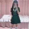 Kläder sätter japanska skoluniform flickor koreanska bär sommaren höstgrön marinblå skjorta kjol klädkläder