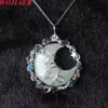 Handmade Natural Healing Amethysts Agates Stone Pendant Nine Star Moon Necklace Gem Wedding Jewelry BO971