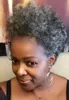 Short Ombre Grey Afro Puff Drawstring Ponytail salt and pepper two tone mixed human hair pony tail bun chignon for black women 100g 120g