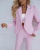 Candy Color Eleganckie kobiety Blazer Chic długie rękawy garnitury Slim Fit Ruche Evening Party Strój ślubny 2 sztuki