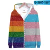 Moletons masculinos moletons lésbicas gays bissexuais transgêneros arco -íris 3d zíper com capuz de capuz