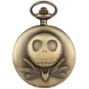 Pocket Watches Ancient Bronze Skull Carving Watch Quartz With Pendant Antique Clock Necklace Chain Men Women GiftsPocket