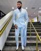 Sky Blue Men Wedding Tuxedos Set 2 Pieces Mönster Slim Fit Peaked Lapel Outfits Blazer Wear