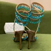 ペンダントゴージャスなサンダルRene Caovilla Luxury Designer Crystal Light Rapped Foot Ring Stileetto Wedding Shoes Rhinestone 9cm Heeled Sandal 35-438648551