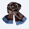100% Silk Scarf Men Vintage Long Double Layer Neckerchief Cravat Office Blue