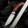 1st H8222 utomhusöverlevnad Rak jaktkniv D2 Satin Drop Point Blade Full Tang Rosewood Handle Fixed Blade Knives With Leather Mante