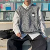 Homens camisola colete zebra listrado solto malha suéteres masculino allmatch ins chique moda casual vneck estilo coreano streetwear macio 220822