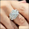 Com pedras laterais Anel de luxo imitação moissanite diamante anéis de diamante branco Gold Sier Droga de casamento 2021 Jóias yydhhome dhcz8