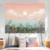 Boho décor peinture à l'huile paysage tapisserie murale lune nuages chambre tête de lit fleurs suspendues Kawaii maison Tapiz J220804