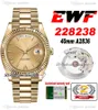 EWF DAG DATUM 228238 ETA A2836 Automatisk herrklocka gul guld r￤fflad Bezel Champagne Roman Dial Presidential Armband Samma seriekort Super Edition Puretime F6