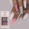Uñas falsas 24/30pcs francés con diseños de leopardo rosa con ataúd largo con punta de arte de uñas falso artificial