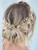 Strass dorati Copricapo da sposa con perline Fascia per capelli per la moda nuziale Forcina lunga Accessori per capelli da donna Copricapo Occasioni formali Festa Diademi Corona CL0942