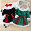 2022 Nuovi stili Abbigliamento natalizio per bambini Abito natalizio a maniche corte lungo Velluto di cotone Baby X-Mas Outfit Abiti da principessa per ragazza Festa 2023 Costume di capodanno