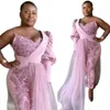 2022 rose combinaison sirène robes de soirée une épaule paillettes appliques dentelle grande taille robe de bal africaine formelle tenue de soirée