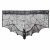 Rideau Tentures Halloween Décoratif Chauve-Souris Rideaux Noir Dentelle Web Vacances Poêle Serviette Abat-Jour Cheminée Tissu Décor Pour Spooky FestivalCu