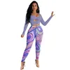 Pantalones de dos piezas para mujer Artículos al por mayor a granel Trajes para mujer Sólido Hollow Out Vendaje Tops Tie Dye Matching Set Fall Streetwear 2022Mujeres