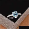 Solitaire Ring Trendy Aquamarine 925 Sterling Sier Wedding Engagement Rings for Women Blue Sapphire Natural Luxury Jewelry D Yydhome Dha0n