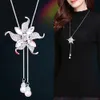 Moda cristal flor suéter cadena collar ajustable copo de nieve circón Animal encanto colgante joyería para mujer