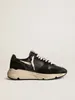 Shoe Low Top Italian Handmade Black Running Sole Sneakers with Shiny Gold XX-6