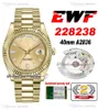 EWF Day Date 228238 ETA A2836 Orologio da uomo automatico oro giallo scanalato champagne baguette quadrante con diamanti bracciale presidenziale stessa scheda di serie Super Edition Puretime