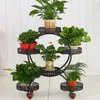 Ucuz Taşınabilir Çiçek Tekerlekler ile Standlar Metal Bitki Tutucu Yaratıcı Çiçek Tepsileri Organizatör Ev Dekor3057 için Büyük Depolama Rafı