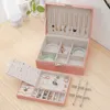 Boîte à bijoux en cuir à deux couches, organisateur de boucles d'oreilles, bagues, collier, mallette de rangement avec serrure, cadeau pour femmes et filles