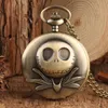 Pocket Watches Ancient Bronze Skull Carving Watch Quartz With Pendant Antique Clock Necklace Chain Men Women GiftsPocket