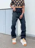 Herrbyxor svart last män senaste design sidoknapp upp split casual byxor streetwear y2k mode regelbundet fit raka slits jeansmen's